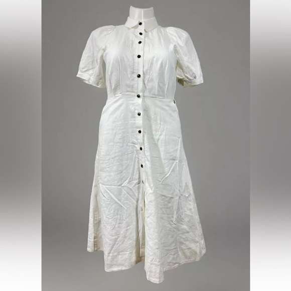 Ann Taylor Dresses & Skirts - ANN TAYLOR Women’s White Ivory Dress Button Down Puff Sleeve Sz 10 Petite Lined